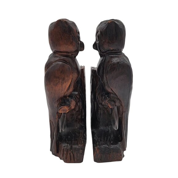 Vintage Mid Cenutry 1960's Carved Wood Owl Bookends from Spain - Picture 3 of 5